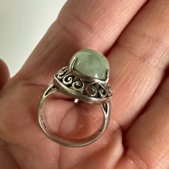 Vintage Handmade 925 Silver Oval Larimar Cabochon Ring Filigree Size 6 - Picture 3 of 6